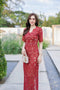 ORANGE JUICE Elegant Lacey V-Neckline Half Sleeves Long Dress